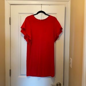 Red dress with ruffled sleeves